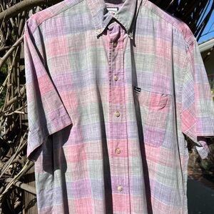 Casual Men’s Vintage Faconnable Pastel Plaid Button Down Shirt Cotton